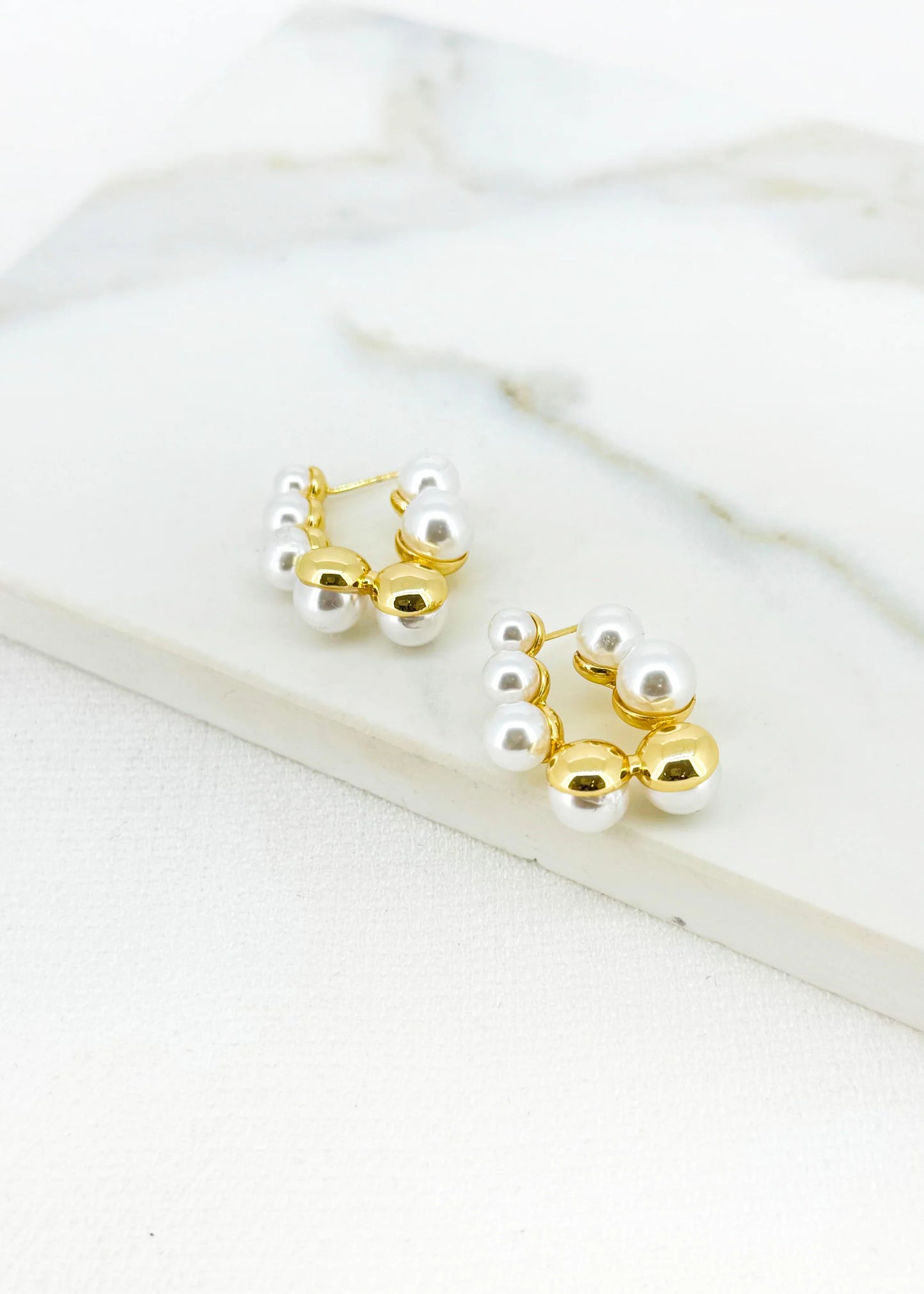 Gold & Pearl Ball Hoop Earring