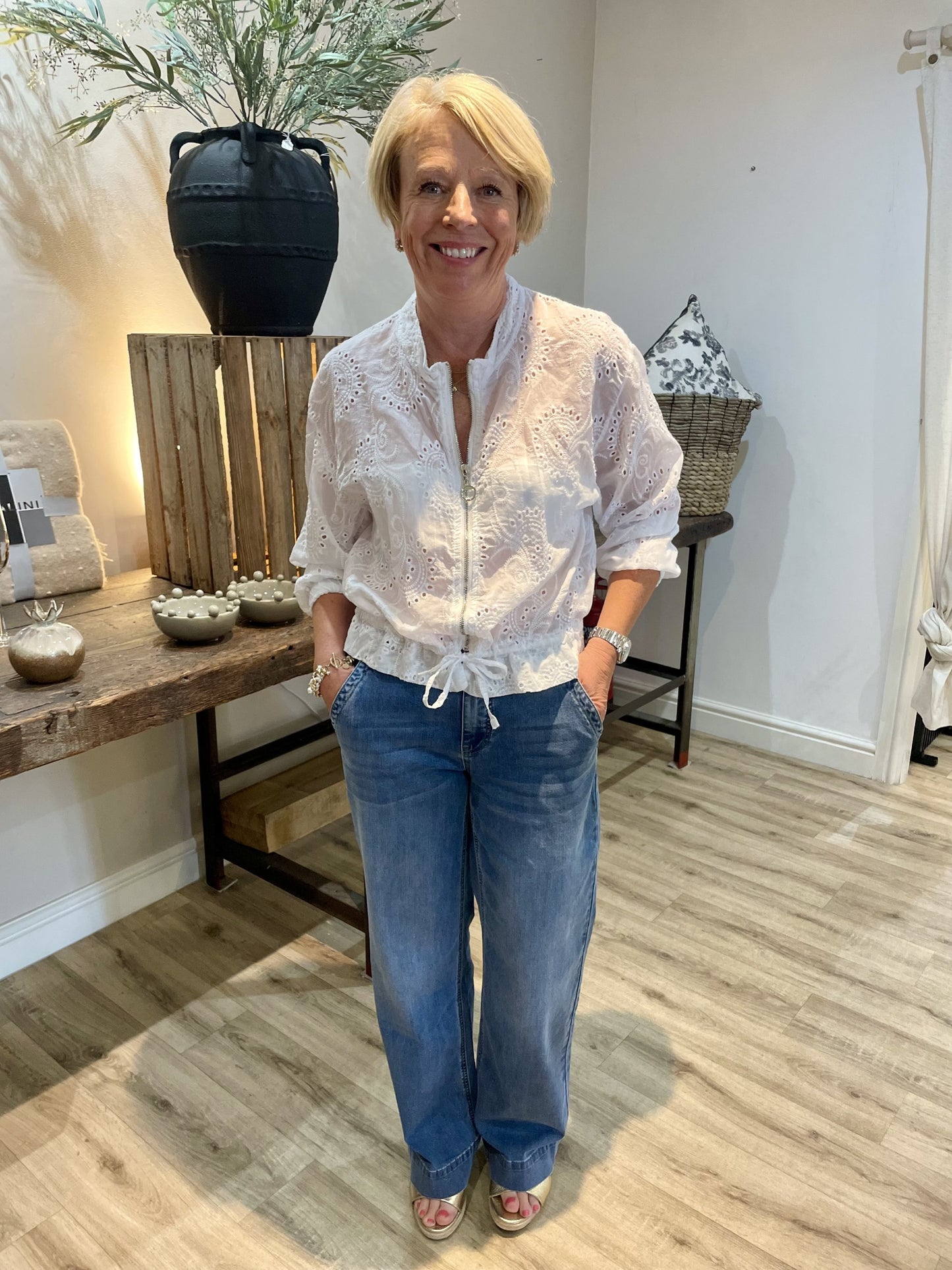 White Broderie Anglaise Bomber Jacket