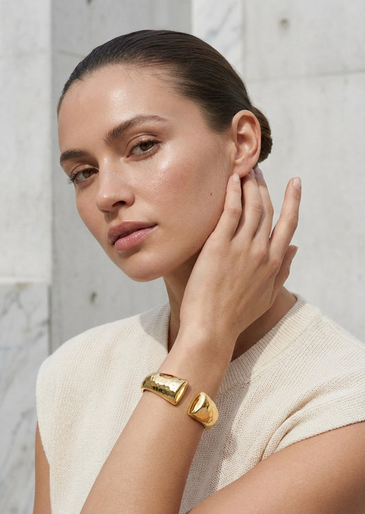 Envy Hammered gold open‑cuff bracelet