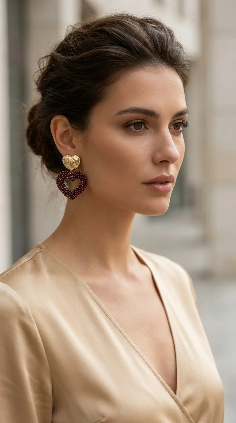 Heart Shape Bronze Bead Earring