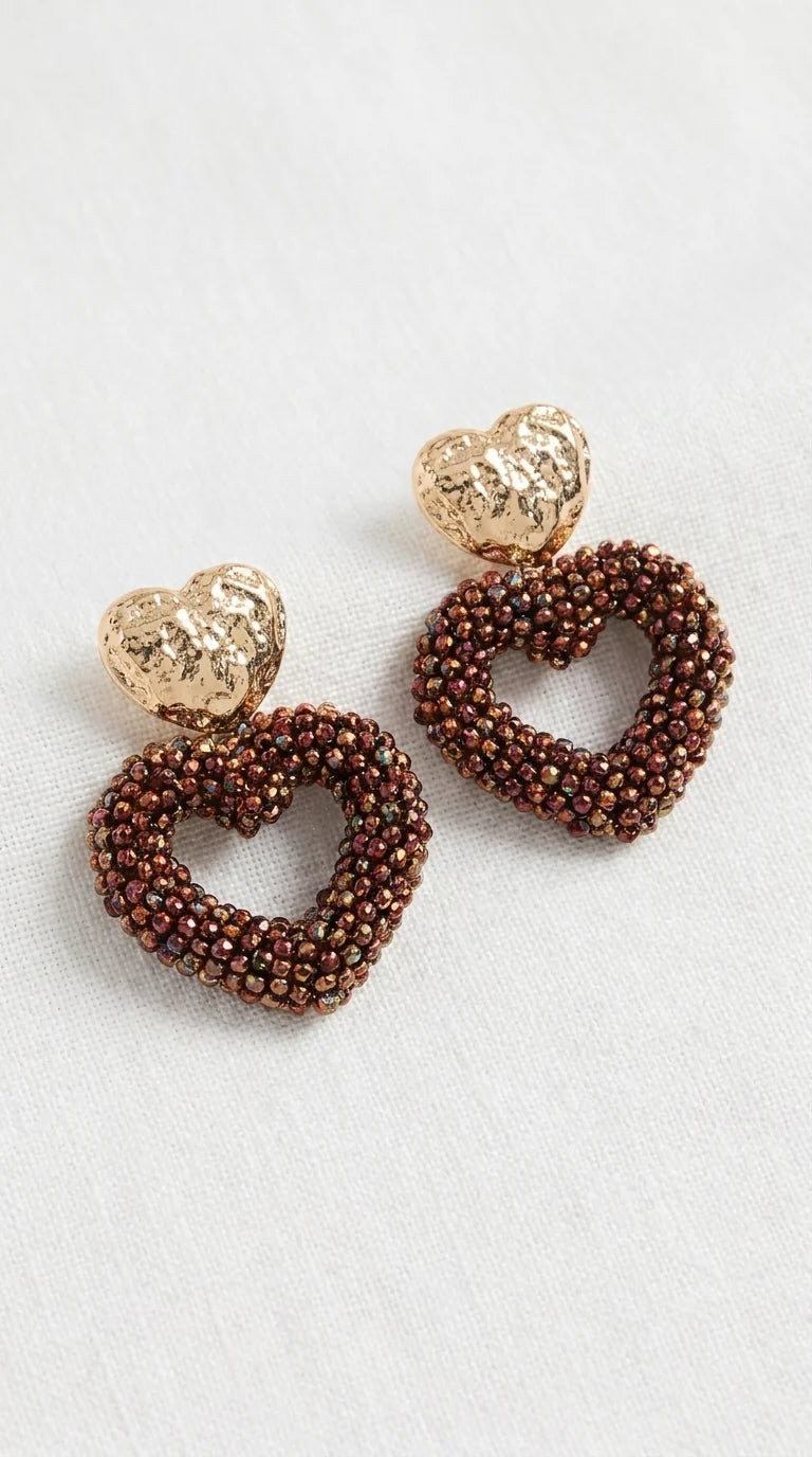 Heart Shape Bronze Bead Earring