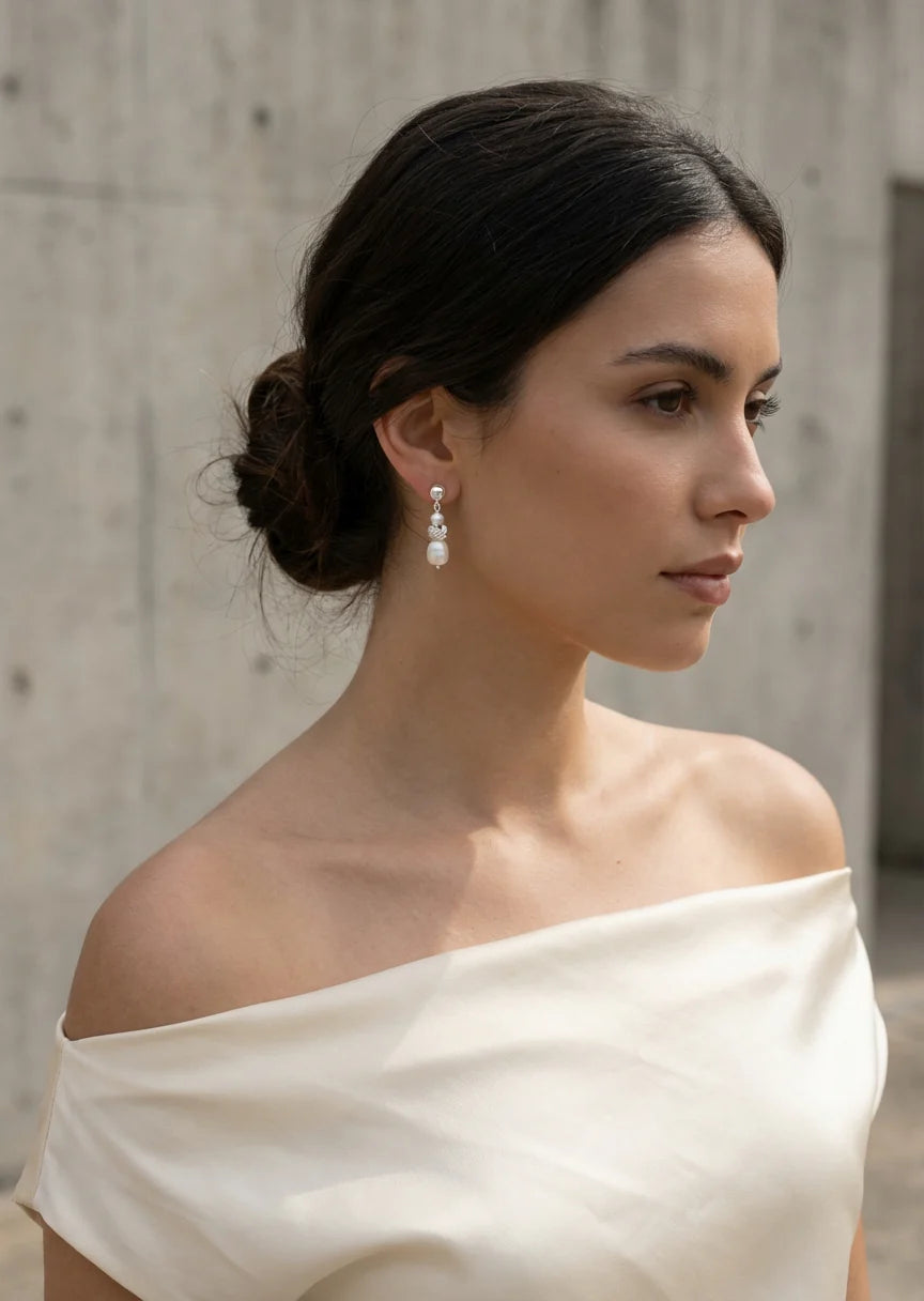 Envy Silver twist and pearl drop earrings