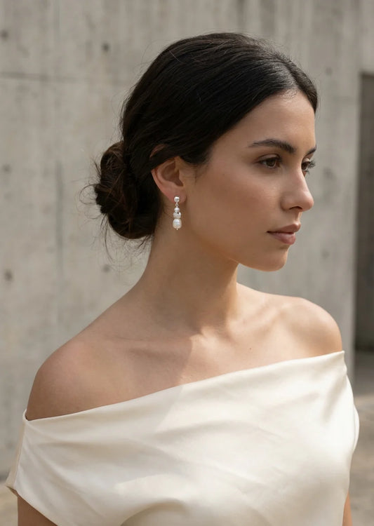 Envy Silver twist and pearl drop earrings