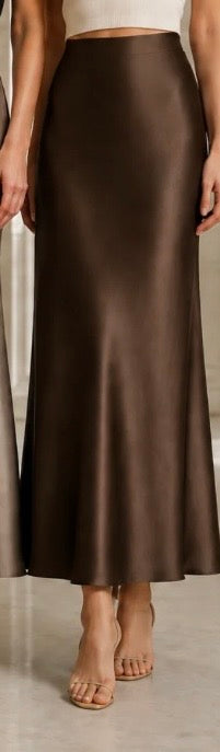 Chocolate Brown Sateen Aline Skirt