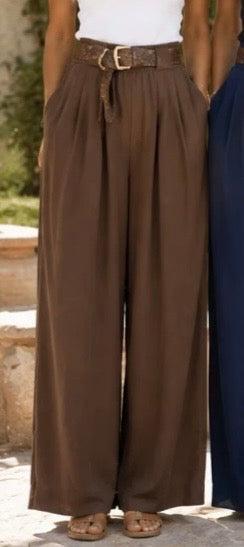 Chocolate Brown Wide Leg Belted Trousers