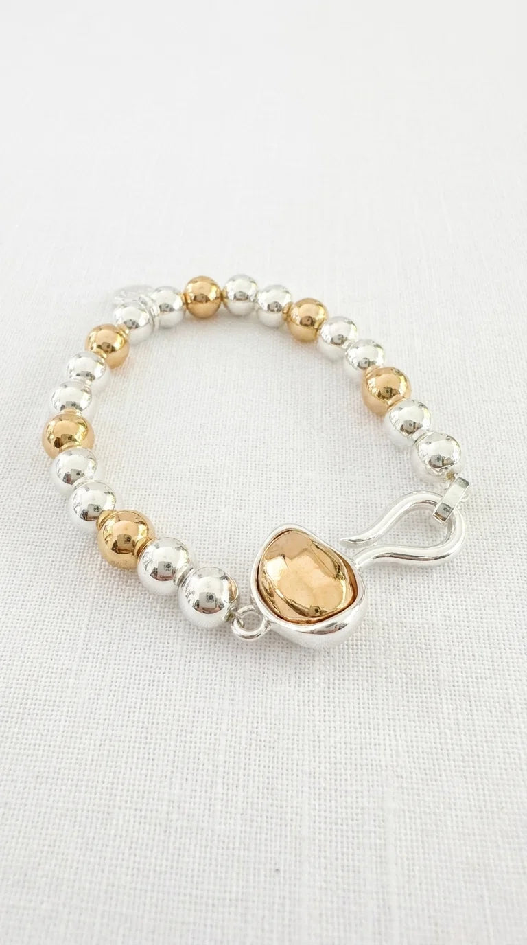 Two Tone Beaded Bracelet with Silver Hook Design