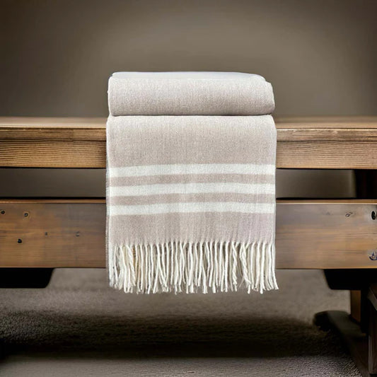 Biggie Best Beige/White Stripe Pure Wool Throw