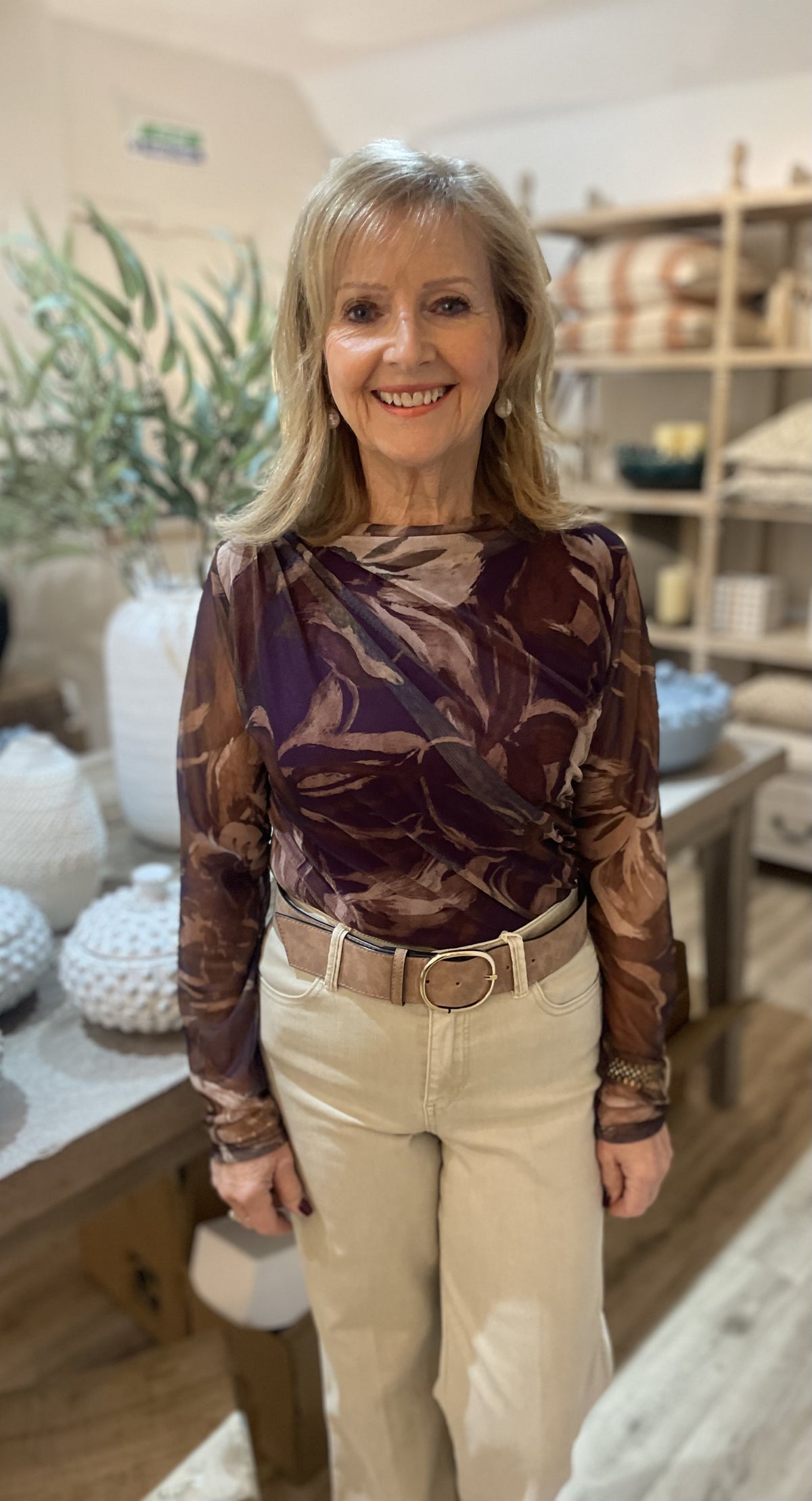 Plum Vintage Floral Sheer Bodysuit Top