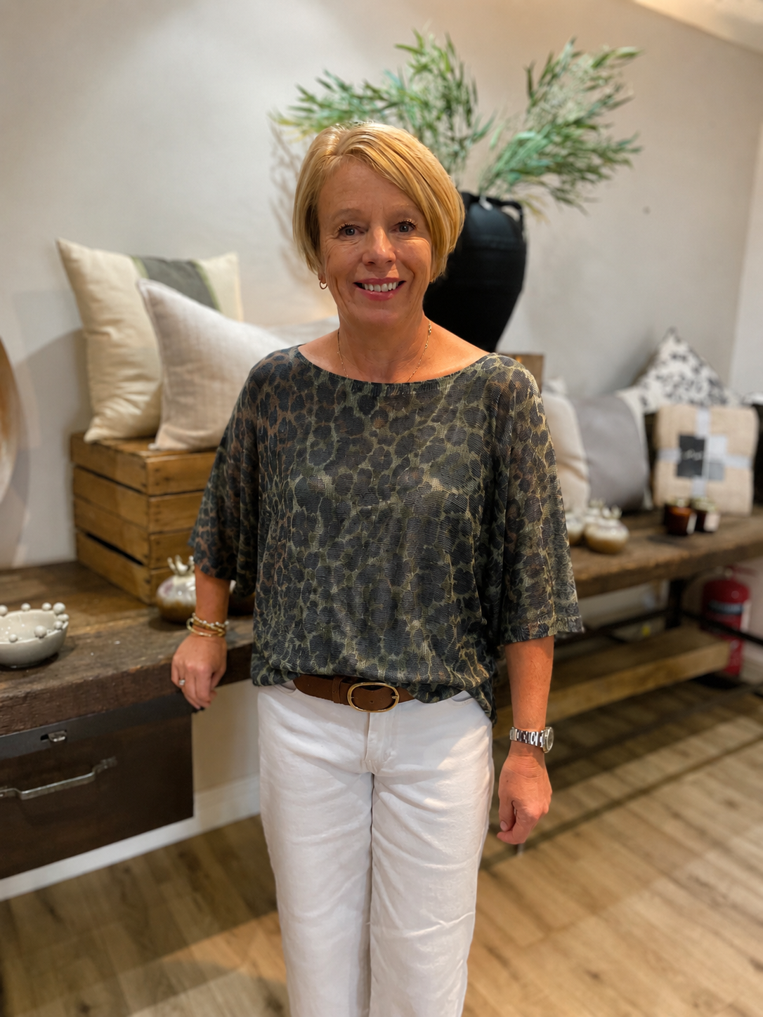 Leopard Print Khaki & Black Mesh Top