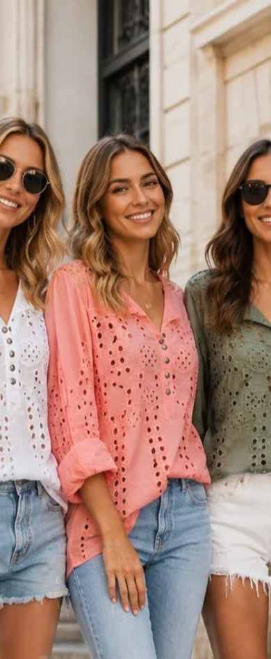 Coral Cotton Crochet Shirt