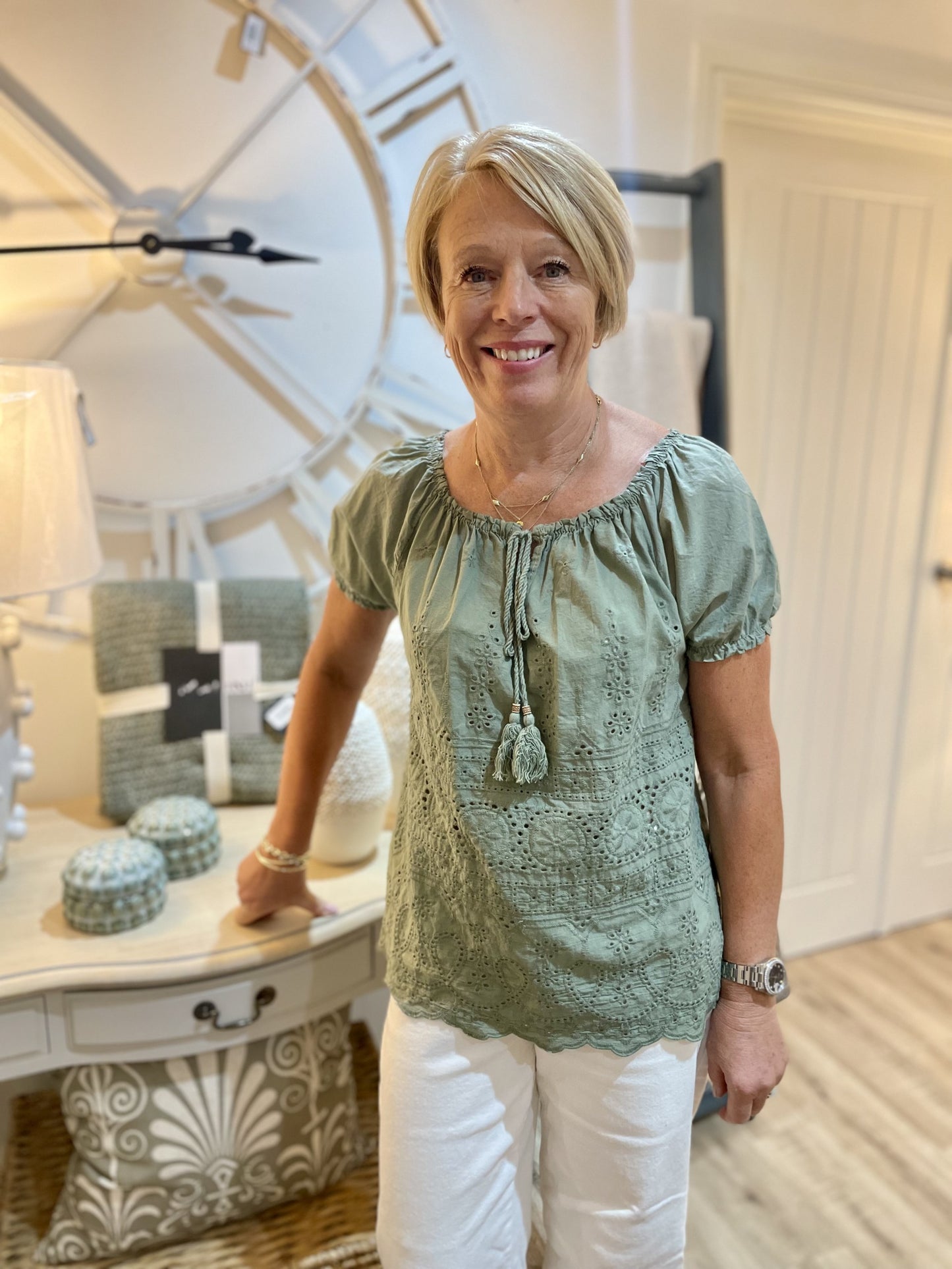 Khaki Broderie Anglaise Top