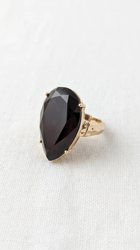 Gold Stretch Ring with Large Black Teardrop Stones