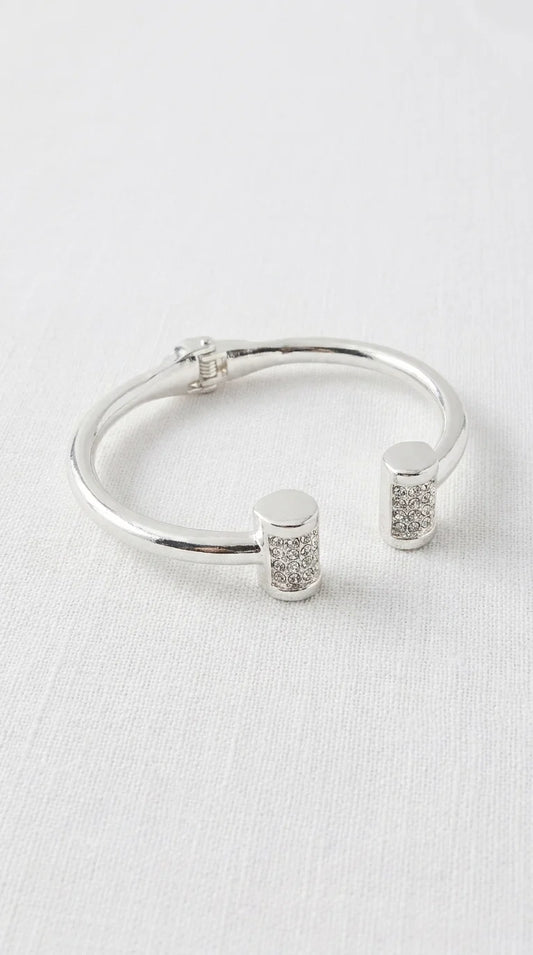 Silver Bangle with Diamante Barrell Detail