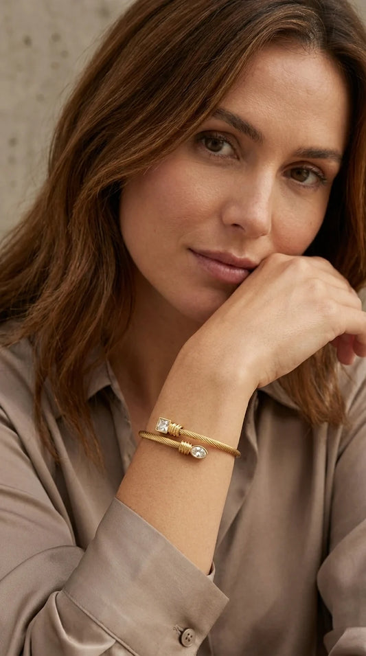 Gold Wrap Bangle with Diamante Detail
