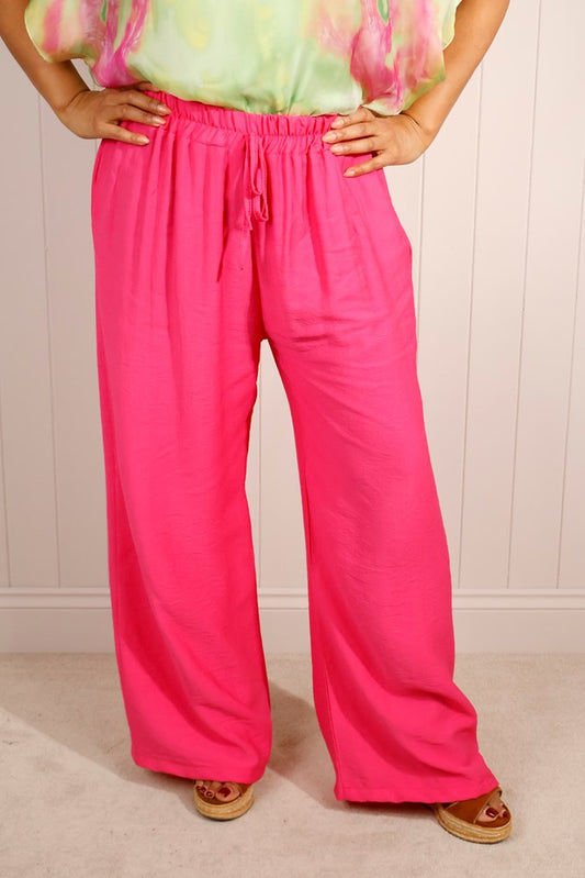 Fuschia Plain Elasticated Waist Trousers