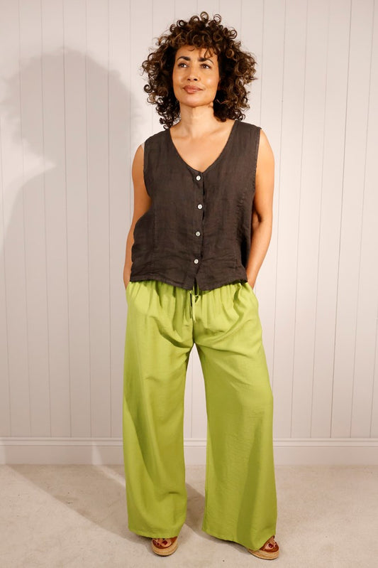 Lime Plain Elasticated Waist Trousers