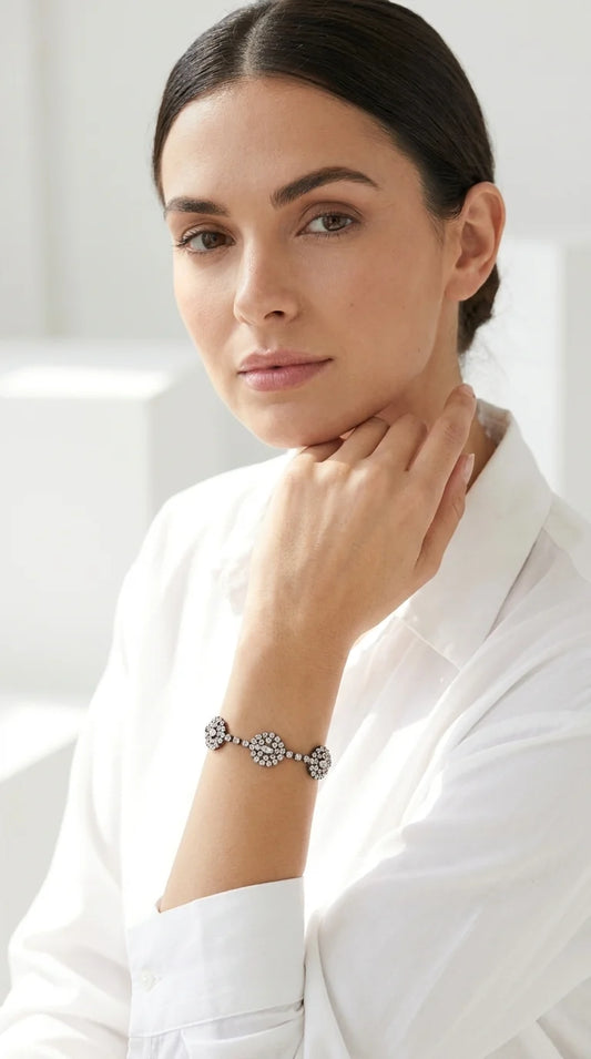 Black Diamante Bracelet with Round Diamante Design