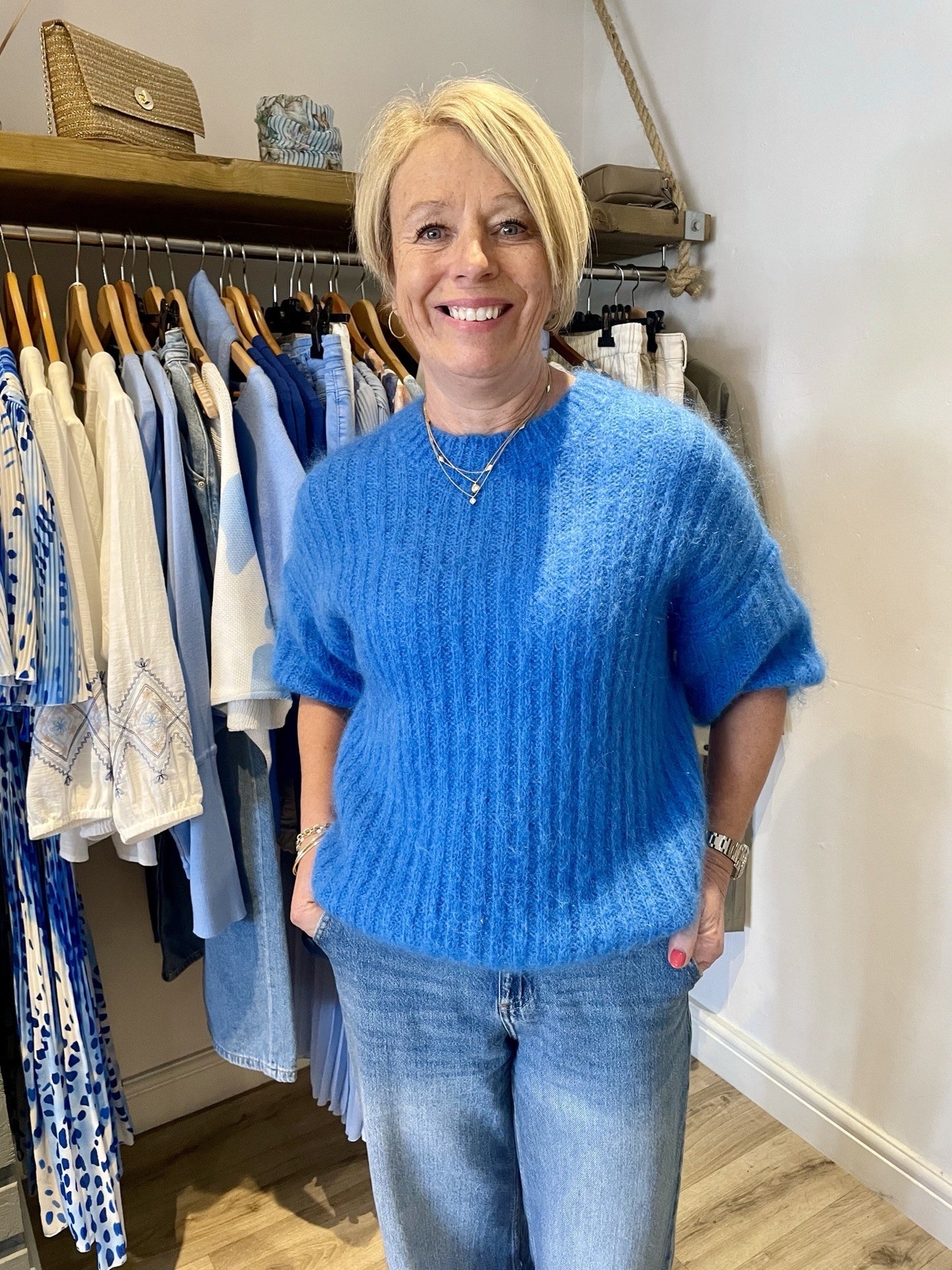 Cobalt Blue Ribbed Kid Mohair Knit Jumper