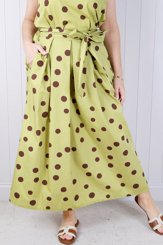 Avocado Cotton Tie Polka Dot Skirt