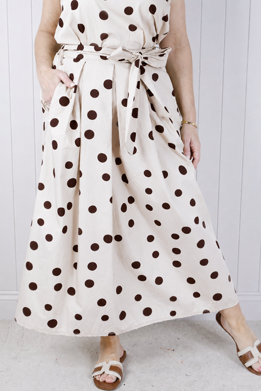 Cream Cotton Tie Polka Dot Skirt