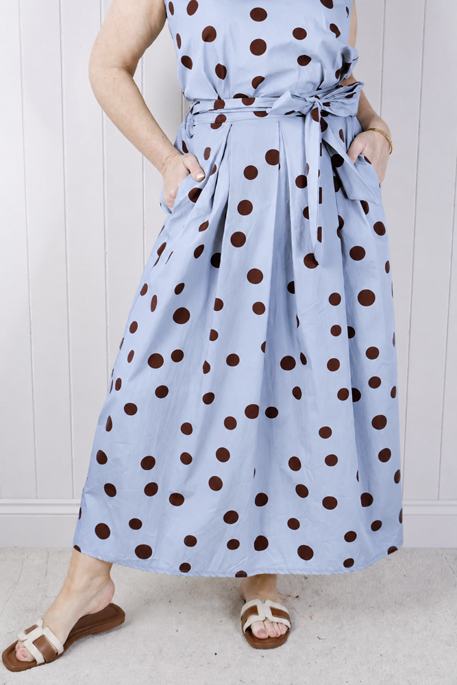Light Blue Cotton Tie Polka Dot Skirt
