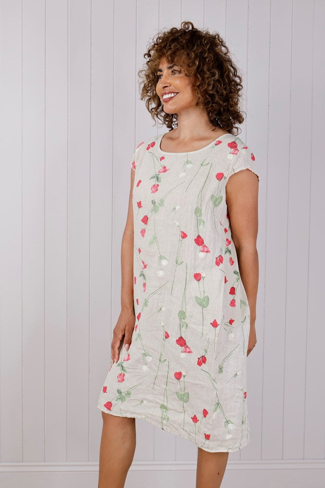 Beige Linen Rose Dress