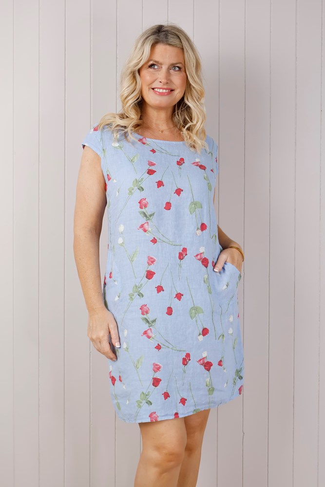Light Blue Linen Rose Dress
