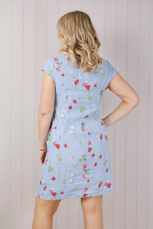 Light Blue Linen Rose Dress