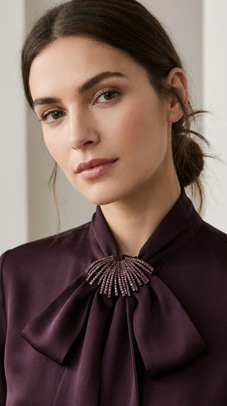 Plum Crystal Fan Design Brooch