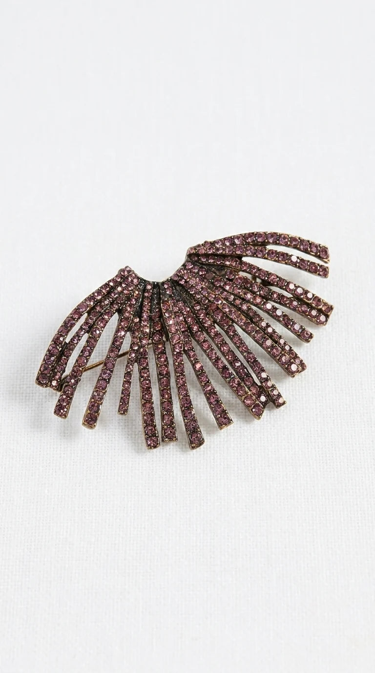 Plum Crystal Fan Design Brooch