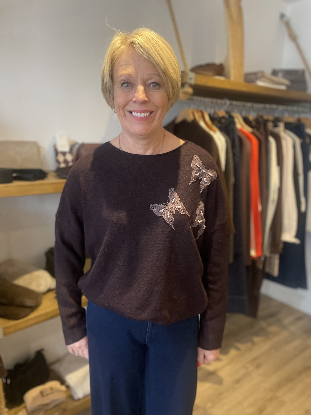 Maroon Mesh Butterfly Fine Knit Top