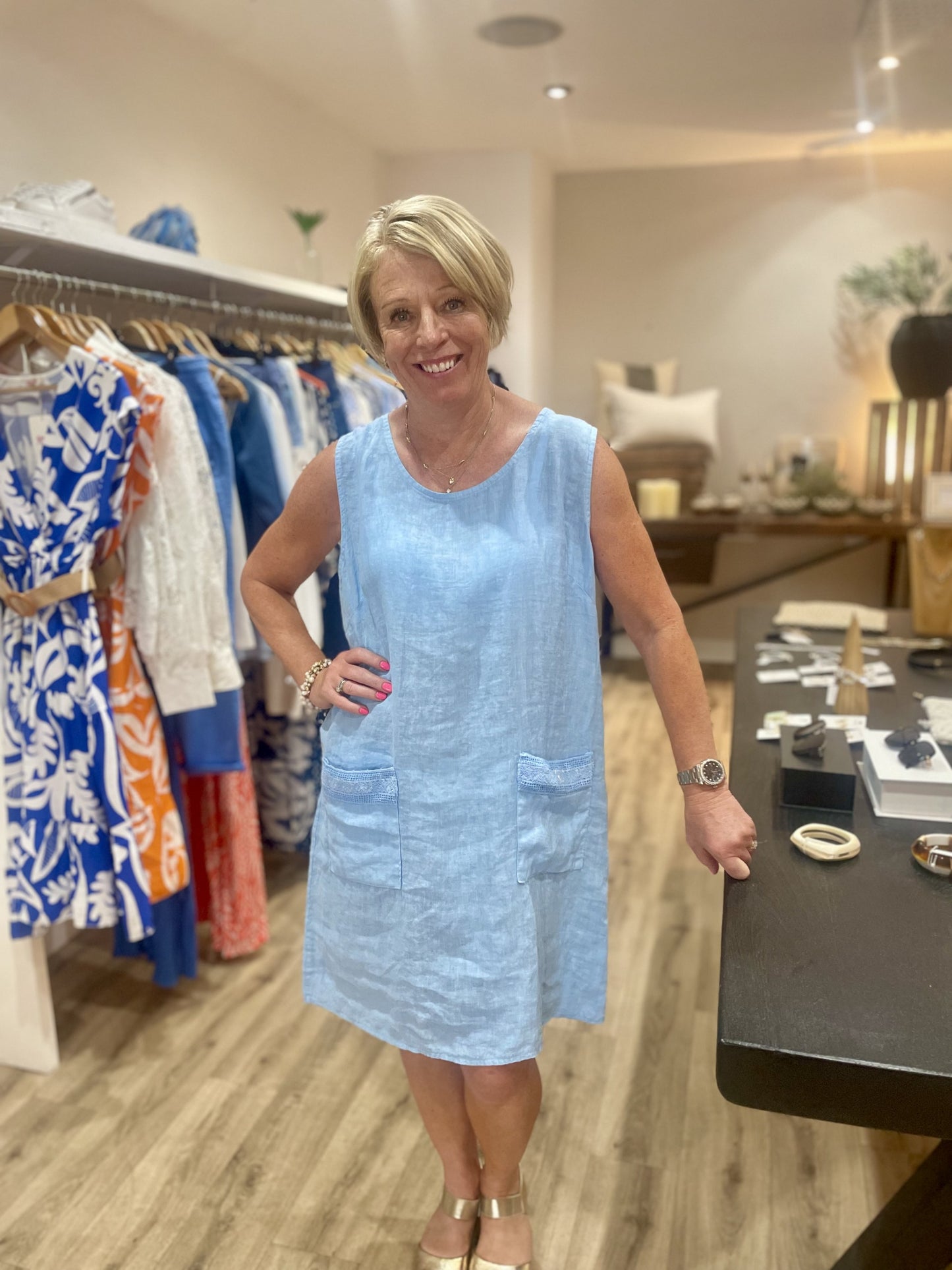 Light Blue Sleeveless Linen Dress