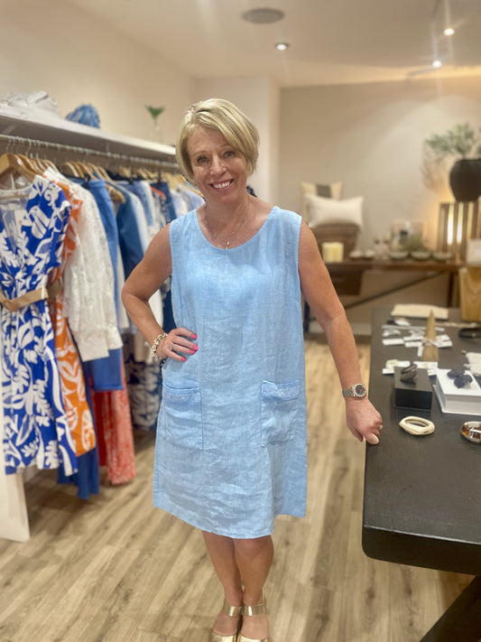 Light Blue Sleeveless Linen Dress