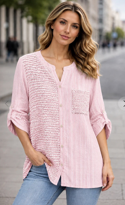 Textured Pink Cotton Stripe Shirt