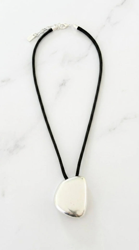 Short Black Cord Necklace with Silver Pendant