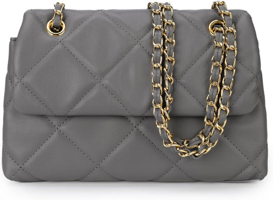 Grey Soft Leather Quilted Bag