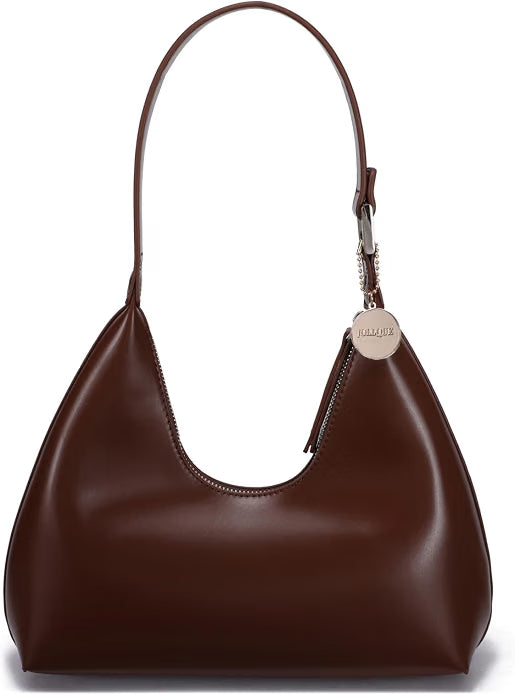 Coffee Leather Crescent Handbag