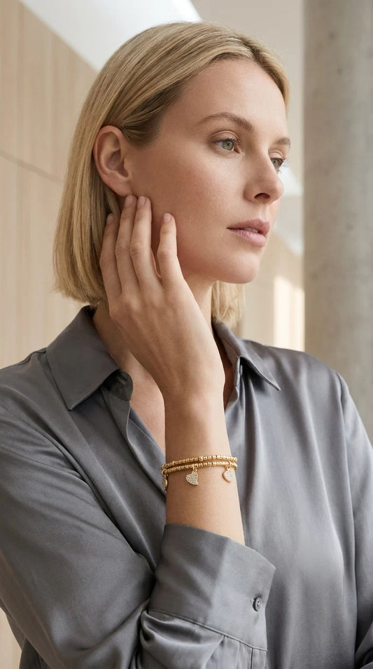 Gold Wraparound Bracelet with Diamante Heart & Circle Charms