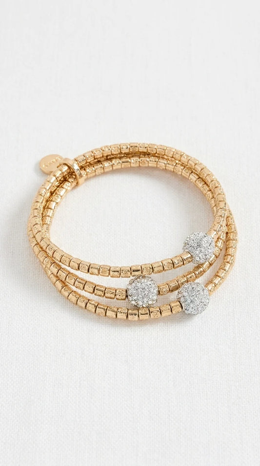 Gold Triple Layered Bracelet with Diamante Ball Design