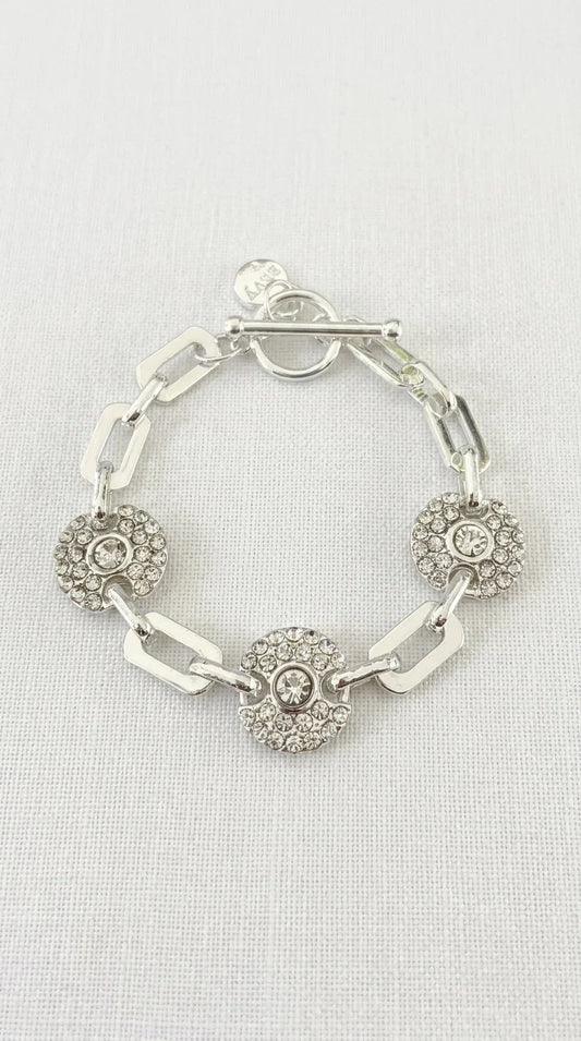 Silver Link Bracelet with Diamante Circle Detail