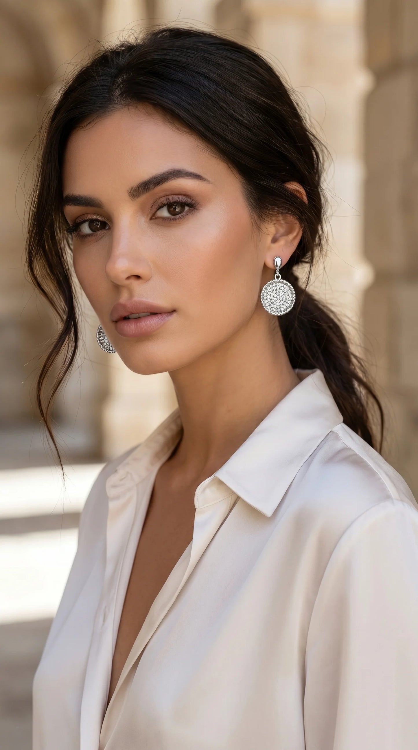 Silver Diamante Circle Dropper Earring