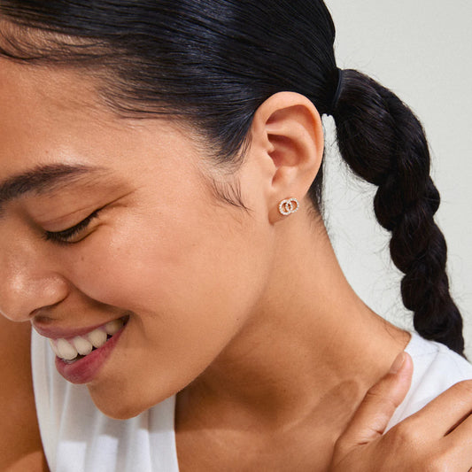 Jolina Intertwined Halo Gold Plated Stud Earrings