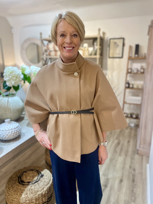 Camel Belted Cape