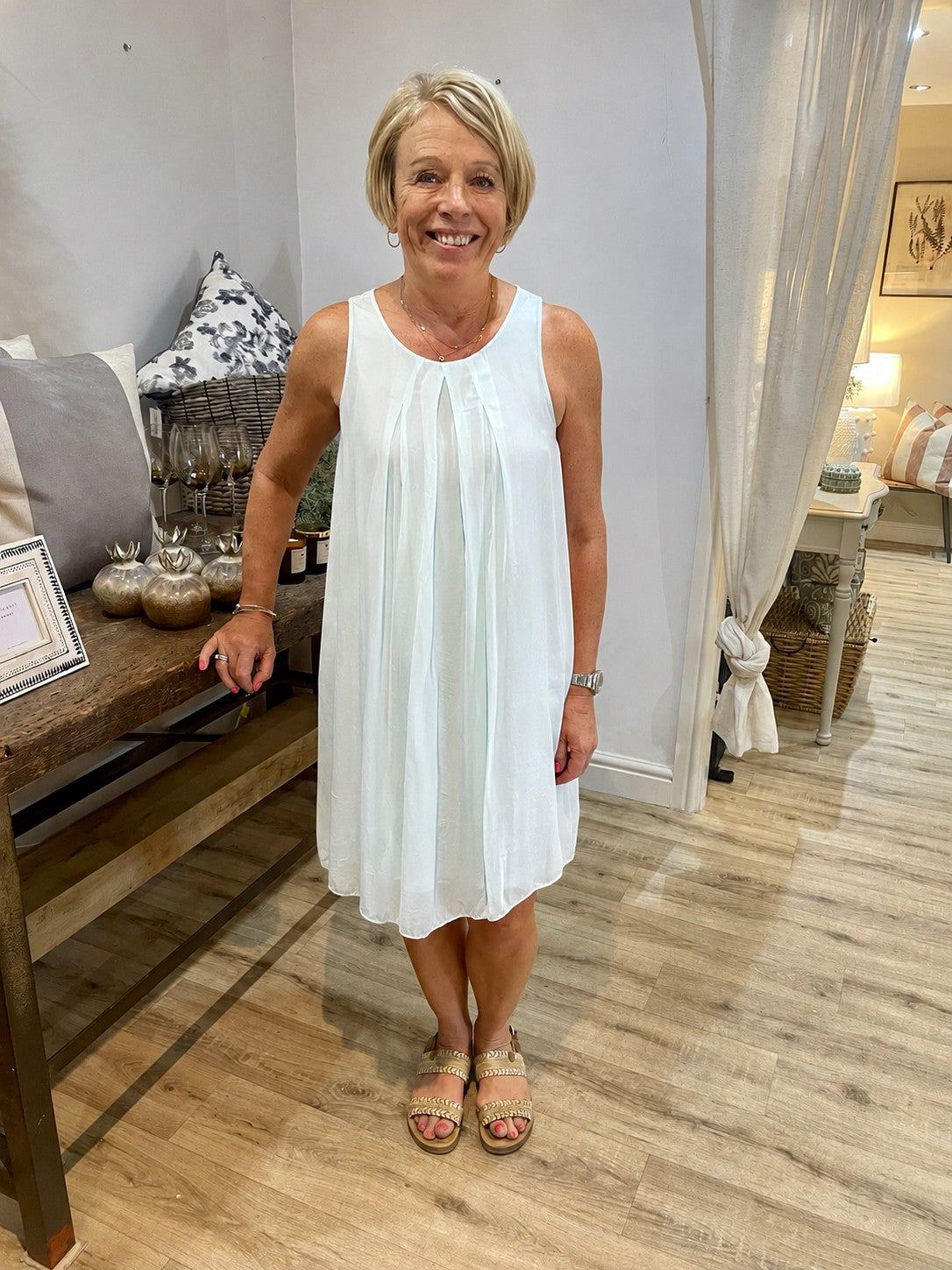 Mint Silk Sleeveless Dress
