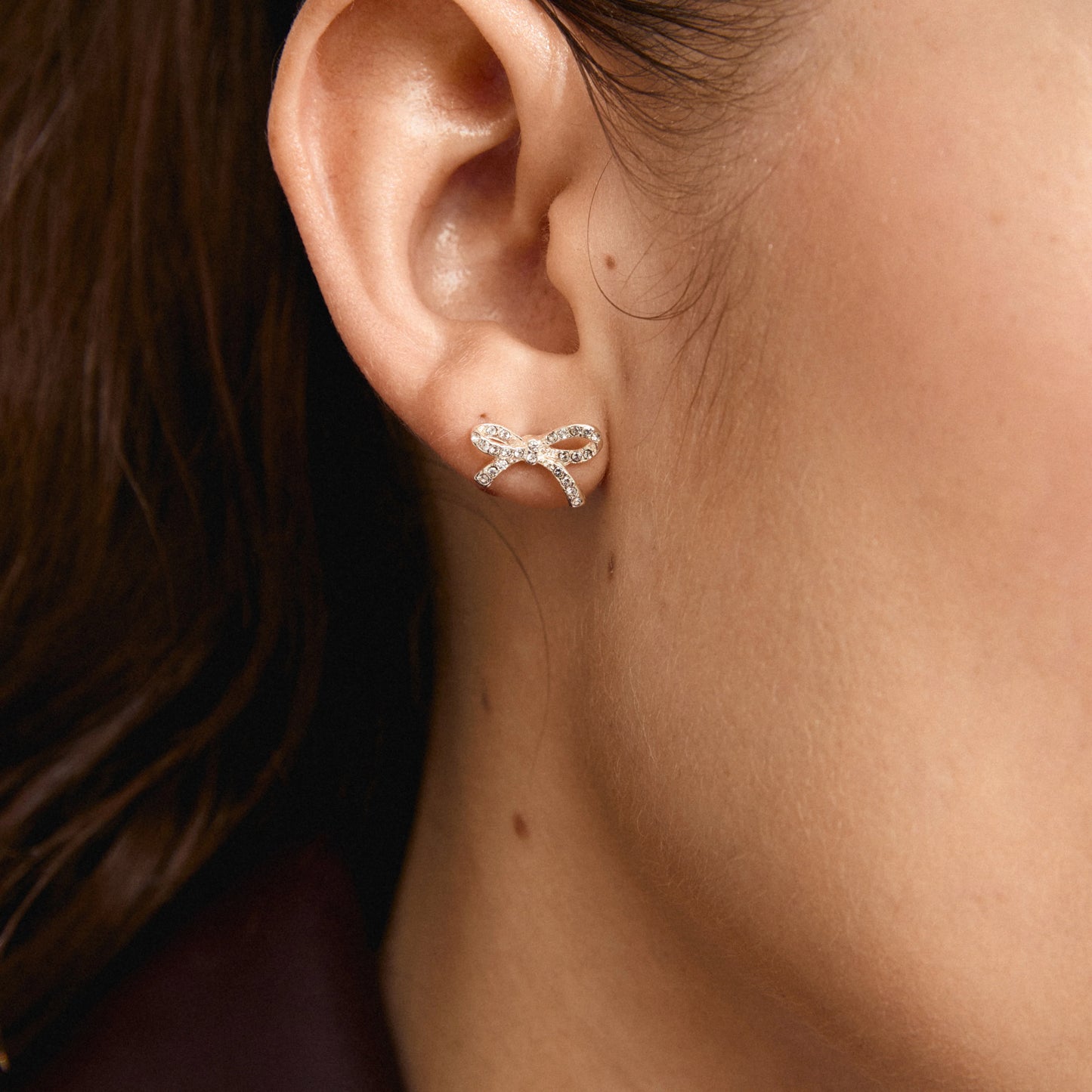 Catharina Silver Plated Diamante Bow Earrings