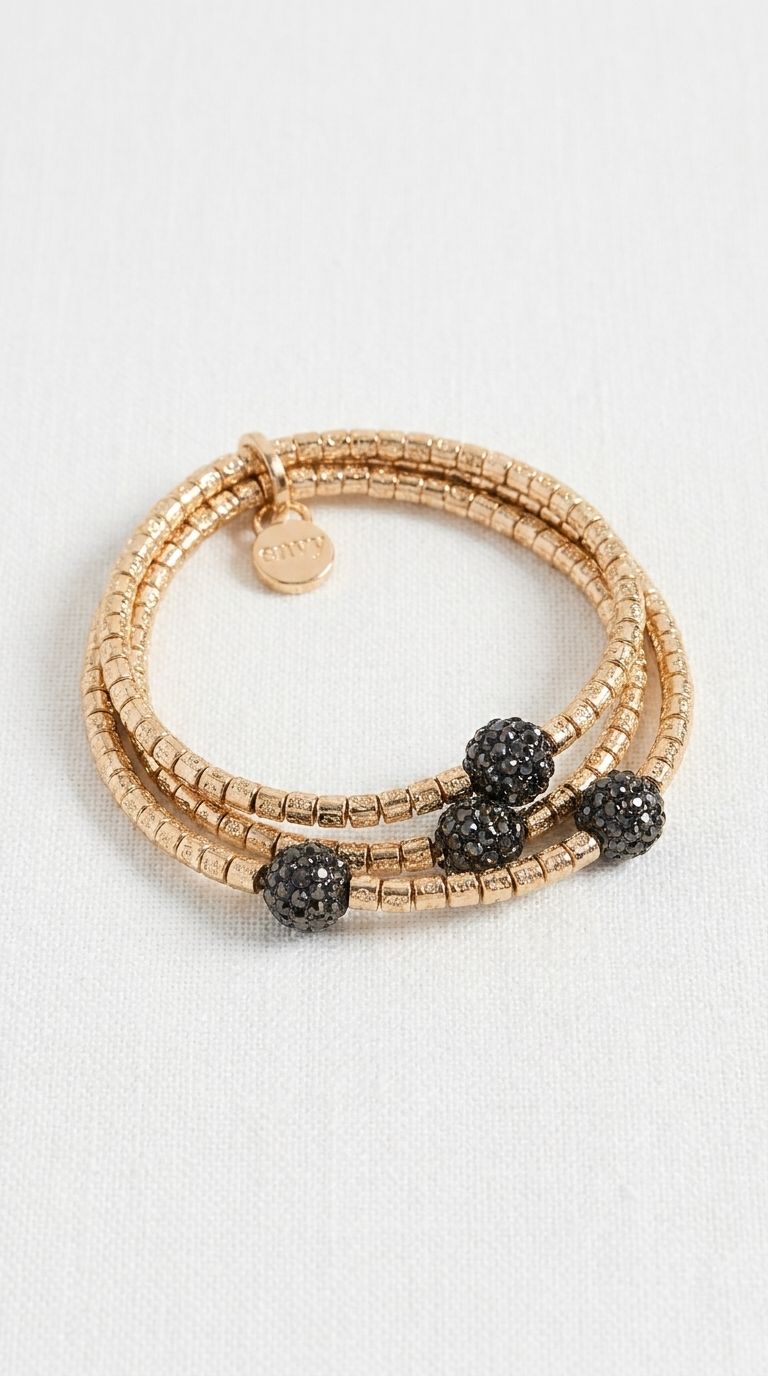 Gold Triple Bracelet with Beaded Charms