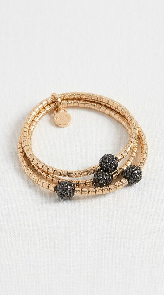 Gold Triple Bracelet with Beaded Charms