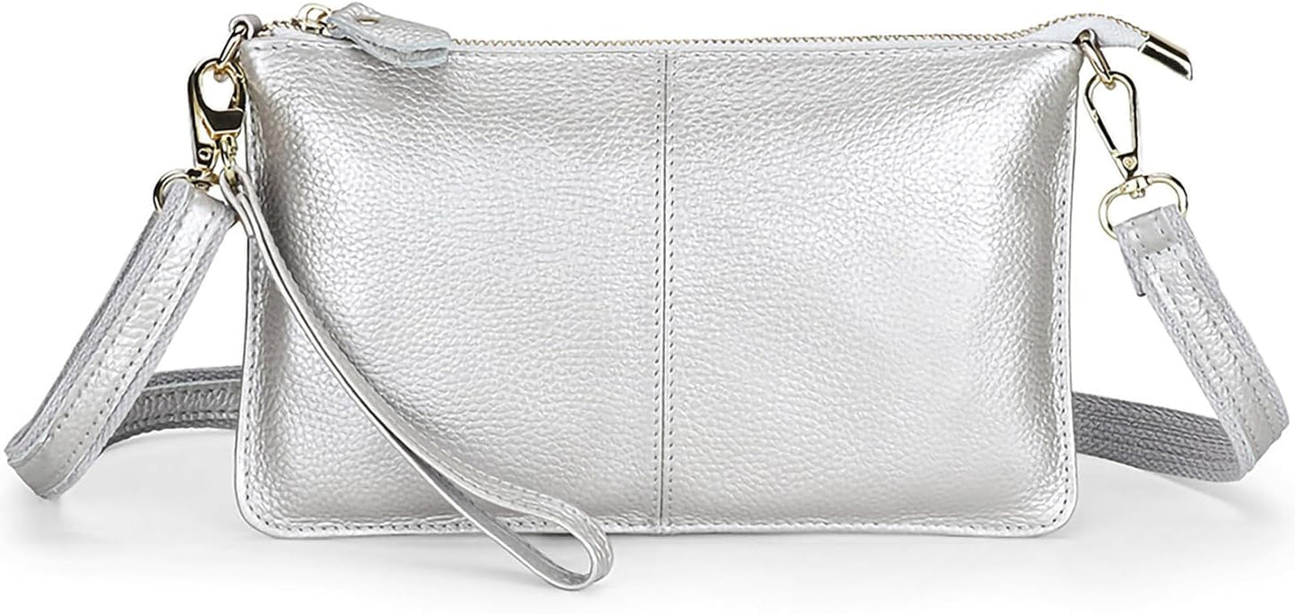 Silver Leather Crossbody Bag