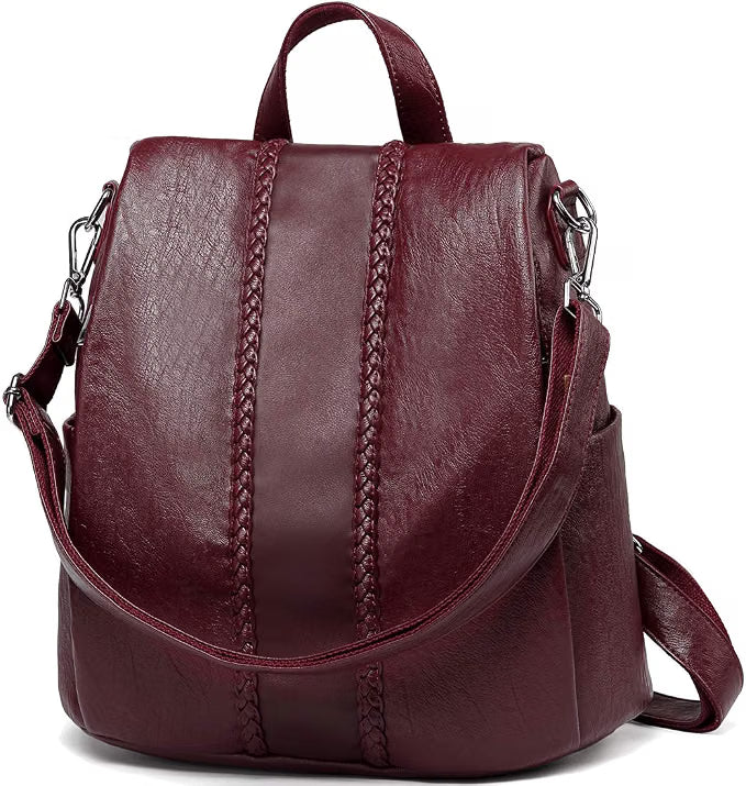 Burgundy Vegan Leather Backpack