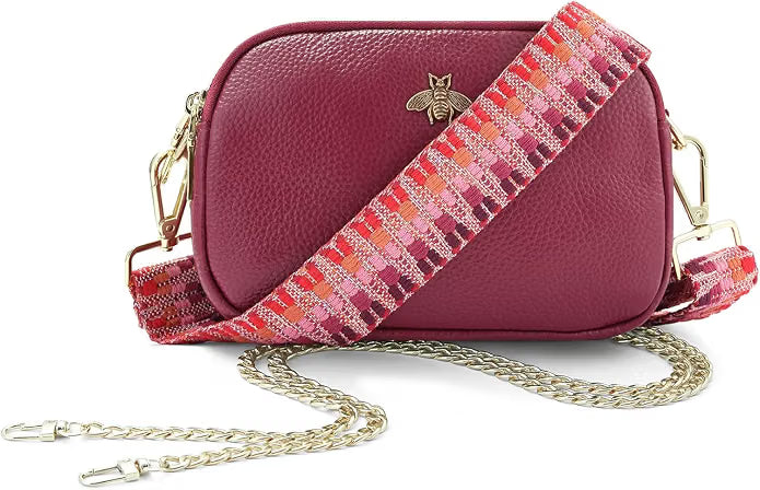 Burgundy Zip Bag with Bee Emblem